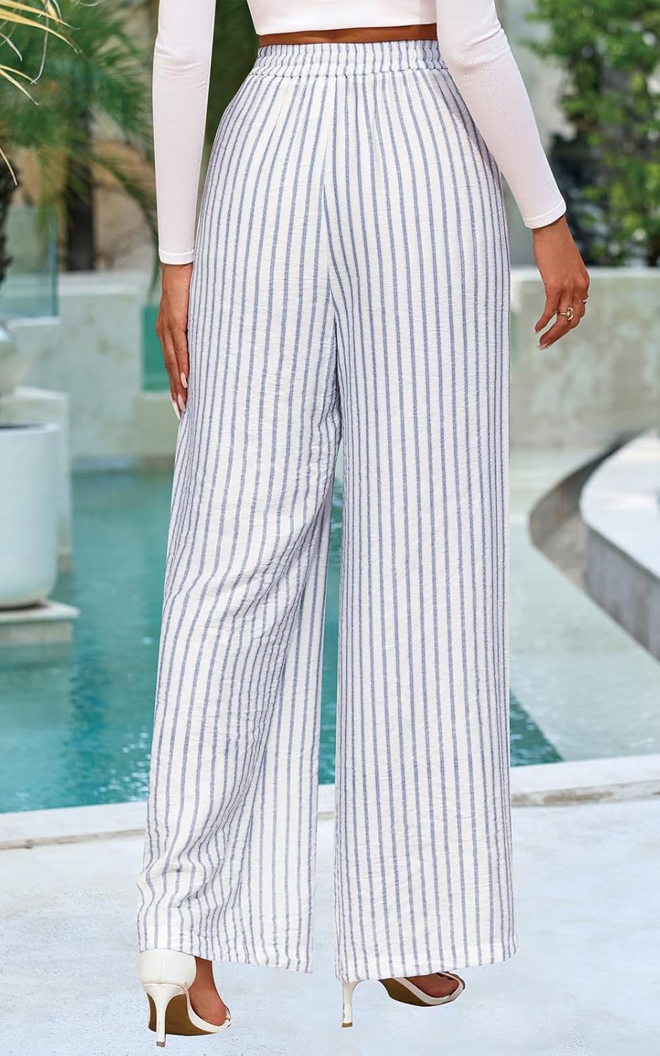 PRETTYGARDEN Womens Pants Elastic Waist Floral Lightweight Palazzo Pants for Women Casual Lounge Wide Leg Pants Woman
