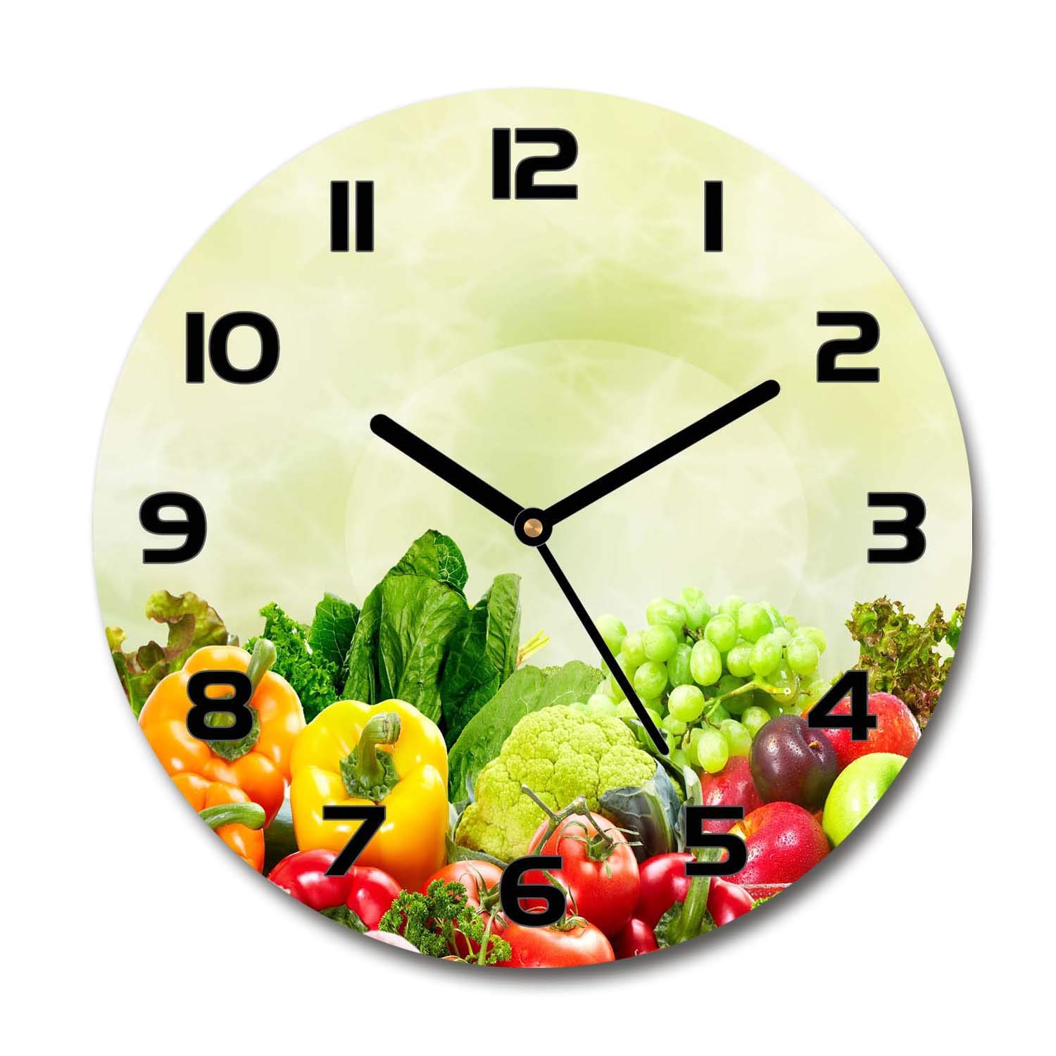 Horloge en verre cuisine salon silencieuse 60x60 cm Tulup motif légumes