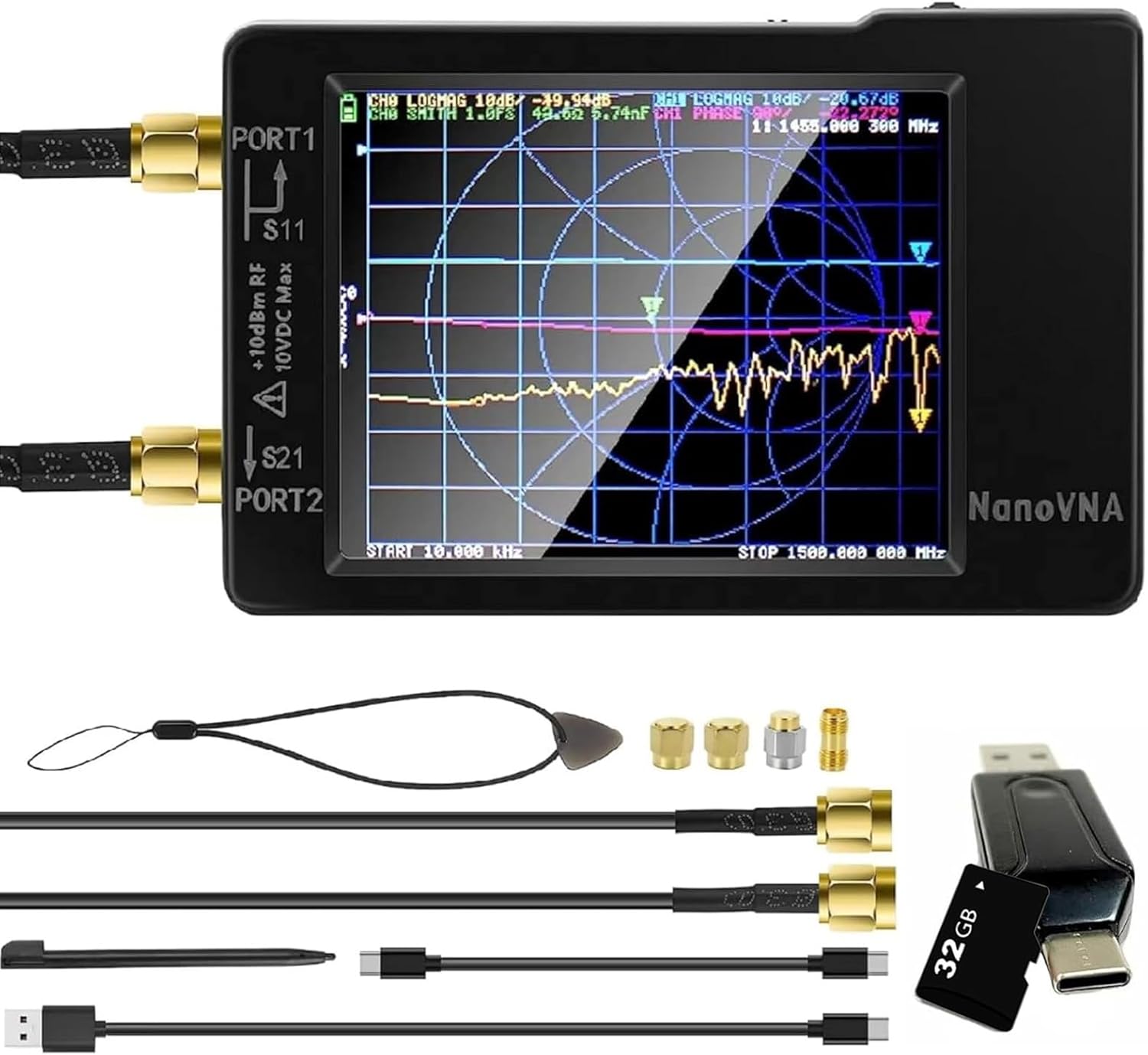[Upgraded] AURSINC NanoVNA-H Vector Network Analyzer Latest HW Version 3.7, 9KHz -1.5GHz Antenna Analyzer with 32GB SD Card Support Data Storage, Measuring S Parameters, SWR, Phase, Delay, Smith Chart