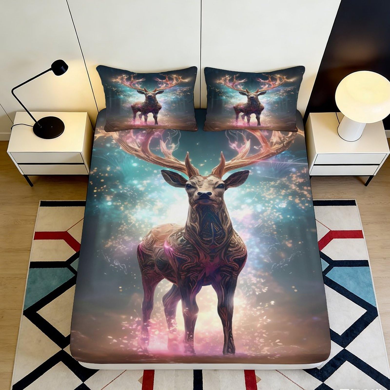Pnayamiorkfel Style-5 3D Printed Fantasy Deer Fitted Sheet Microfiber Soft Breathable Magical Forest Mattress Cover For Bedroom Decor 90X200x25cm