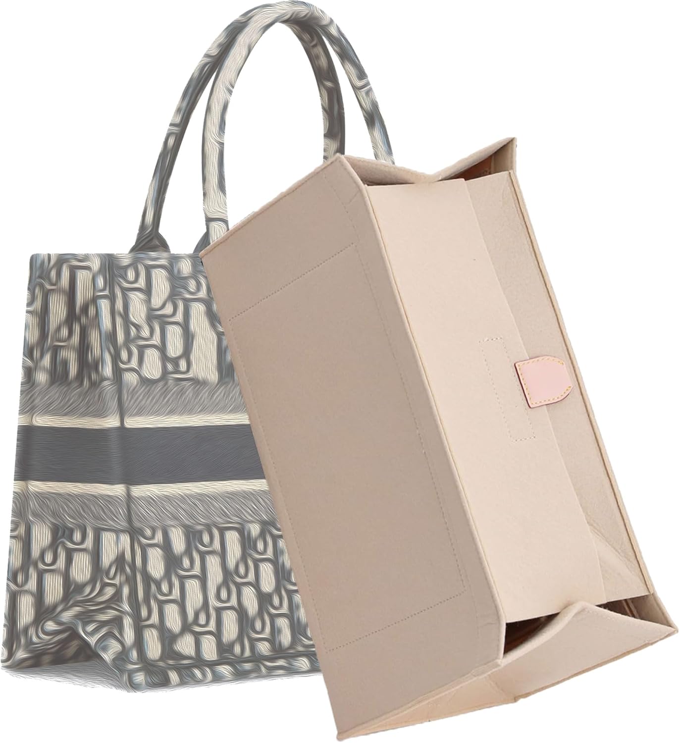 Tote Bag Organizer Insert Compatible with Medium Dior Book Tote Bag and On The Go MM,Handbag Storage Felt Insert with Zipper, 9 Pockets (Black With Cover, L)