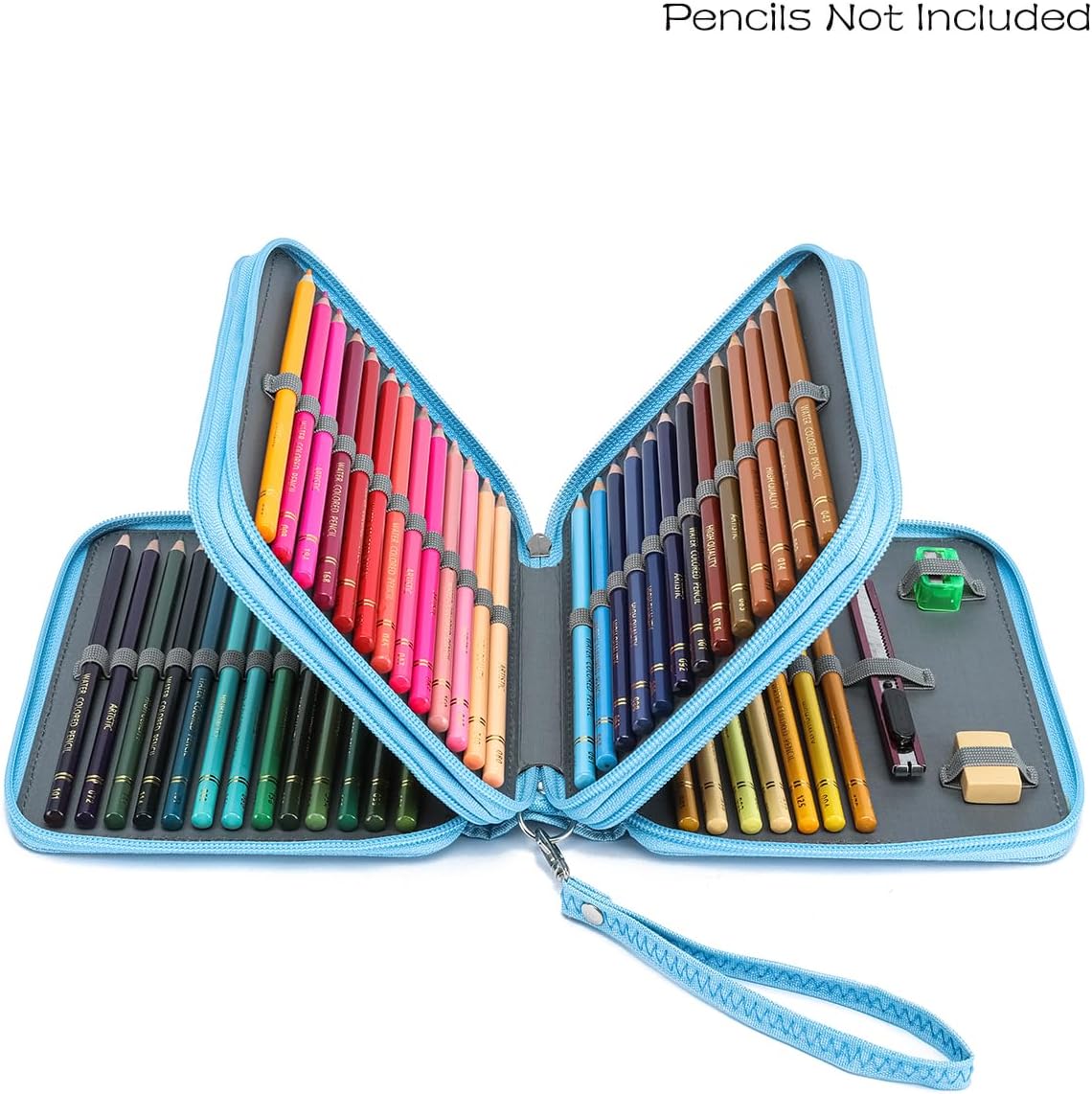 YOUNGCOL 72 Slots Colored Pencil Case - Deluxe Oxford Fabric Pencil Organizer Holder With Zipper Closure Pencil Box (Blue)