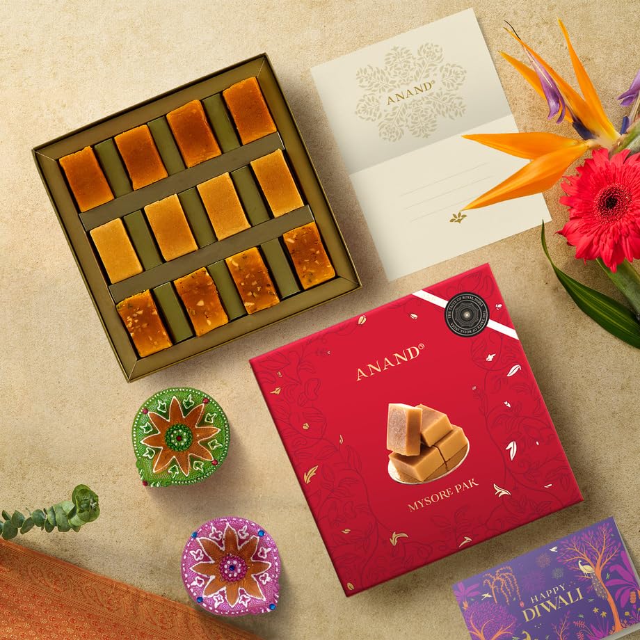 Image of ANAND Diwali Trio Treat Assorted Mysore Pak Sweets Box -500gm Delightful Mithai Freshly Made Indian Sweets Traditional Gift Box For Family and Friends with No Preservatives