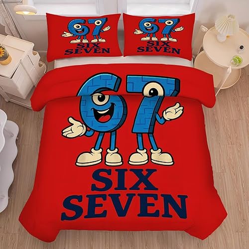 Miniatura 3 de kxry Juego de edredón divertido de 67 colores rojos, tamaño individual, seis y siete, juego de ropa de cama suave de microfibra ligera para niños,