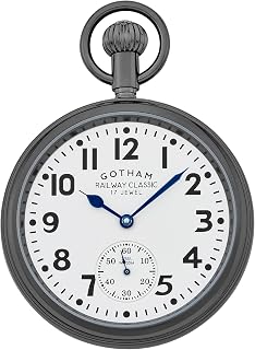Men's Gunmetal Mechanical Hand Wind Railroad Pocket Watch # GWC14104B, Gunmetal