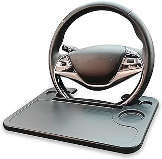 Car Steering Wheel Tray with Slot for iPad/Tablet, Food Eating Hook On Steering Wheel Tray, Work Desk/Table for Laptop, Notebook for Constant Travelers, Fits Most Vehicles Steering Wheels