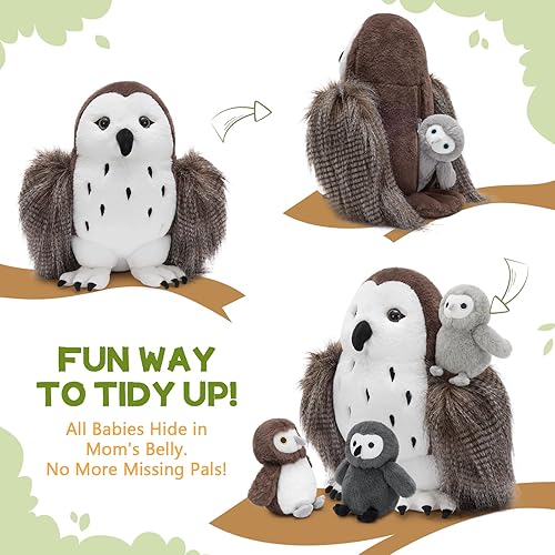 Vista 24 de Juego de 7 juguetes de peluche de dragón verde gigante de 21.7 pulgadas, animal de peluche con 4 bebés y 2 huevos, dinosaurios de peluche para niños