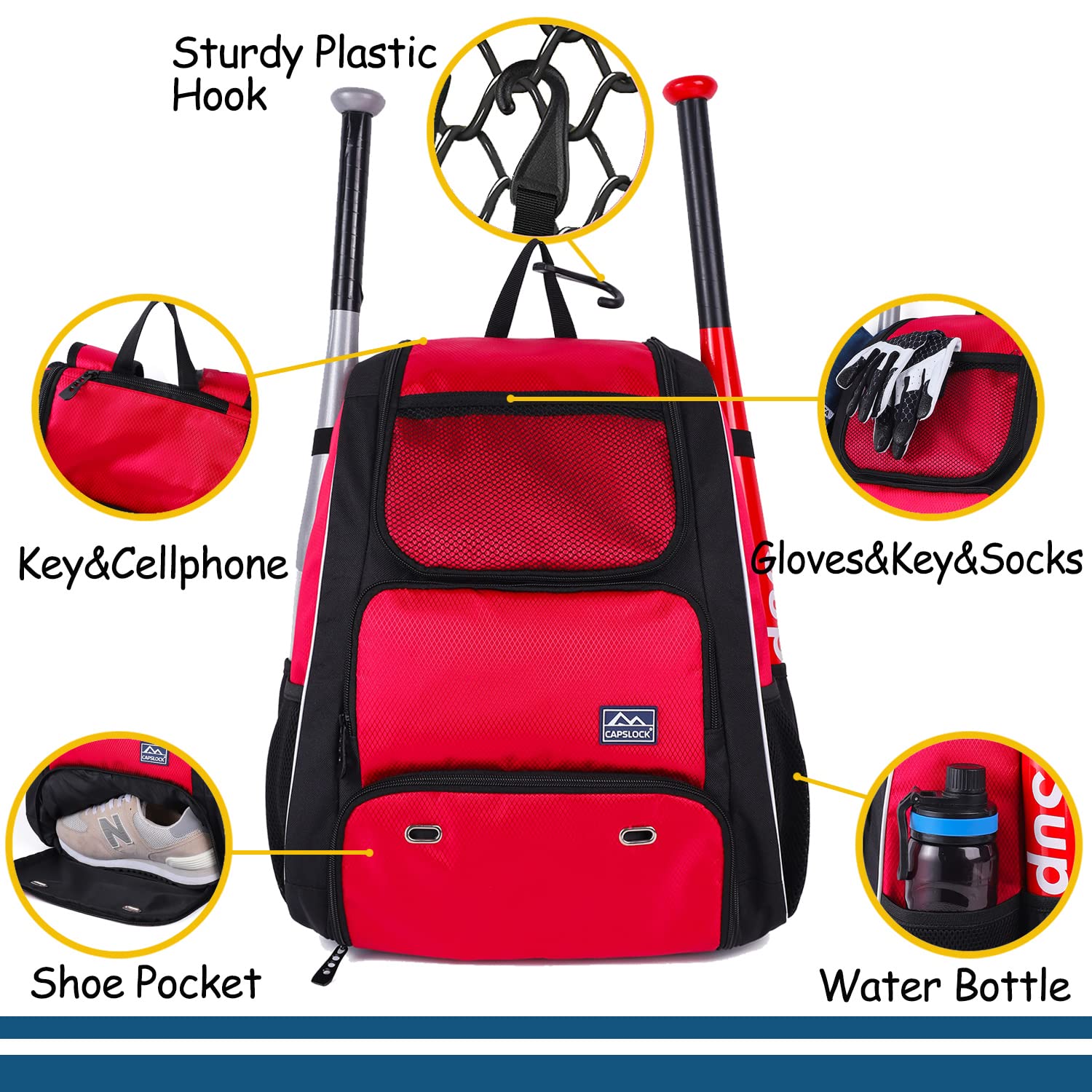 Baseball Bat Bag Backpack,TBall & Softball Bat Bag with Shoes