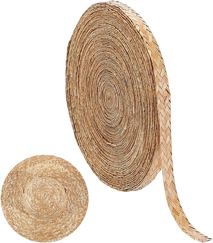 NBEADS 54.7 Yard Wheat Straw Ribbon for Hat Making, 0.8 Inch Wide Millinery Hat Straw Braiding Tape, Burlywood Natural Straw Braid Lace Trim for Hats Basket Bag Vase DIY Craft