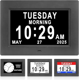 Jaihonda Dementia Clocks for Seniors,7 Inch Clock with Day and Date for Elderly,12 Alarms Option,Auto Dimmable,Large Display Digital Clock with Large Number