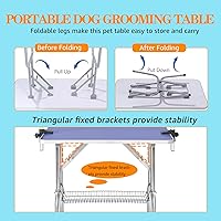 Vista 4 de Mesa profesional de aseo para perros y mascotas, ajustable, resistente, portátil, con brazo y lazo y bandeja de malla (42 pulgadas, azul)