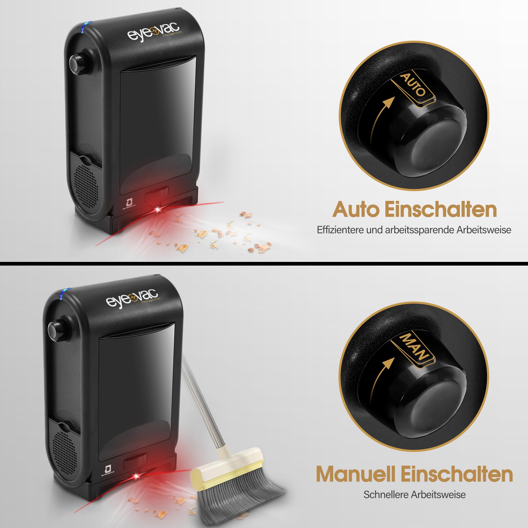 Barberpub Elektrische Kehrbesen Haarsauger mit Sensor Automatisch S200BK, Saugroboter mit Kabel, Stabstaubsauger & Haarstaubsauger, Bodenstaubsauger Friseur Profibedarf Salonbedarf, 1400 W (Schwarz)