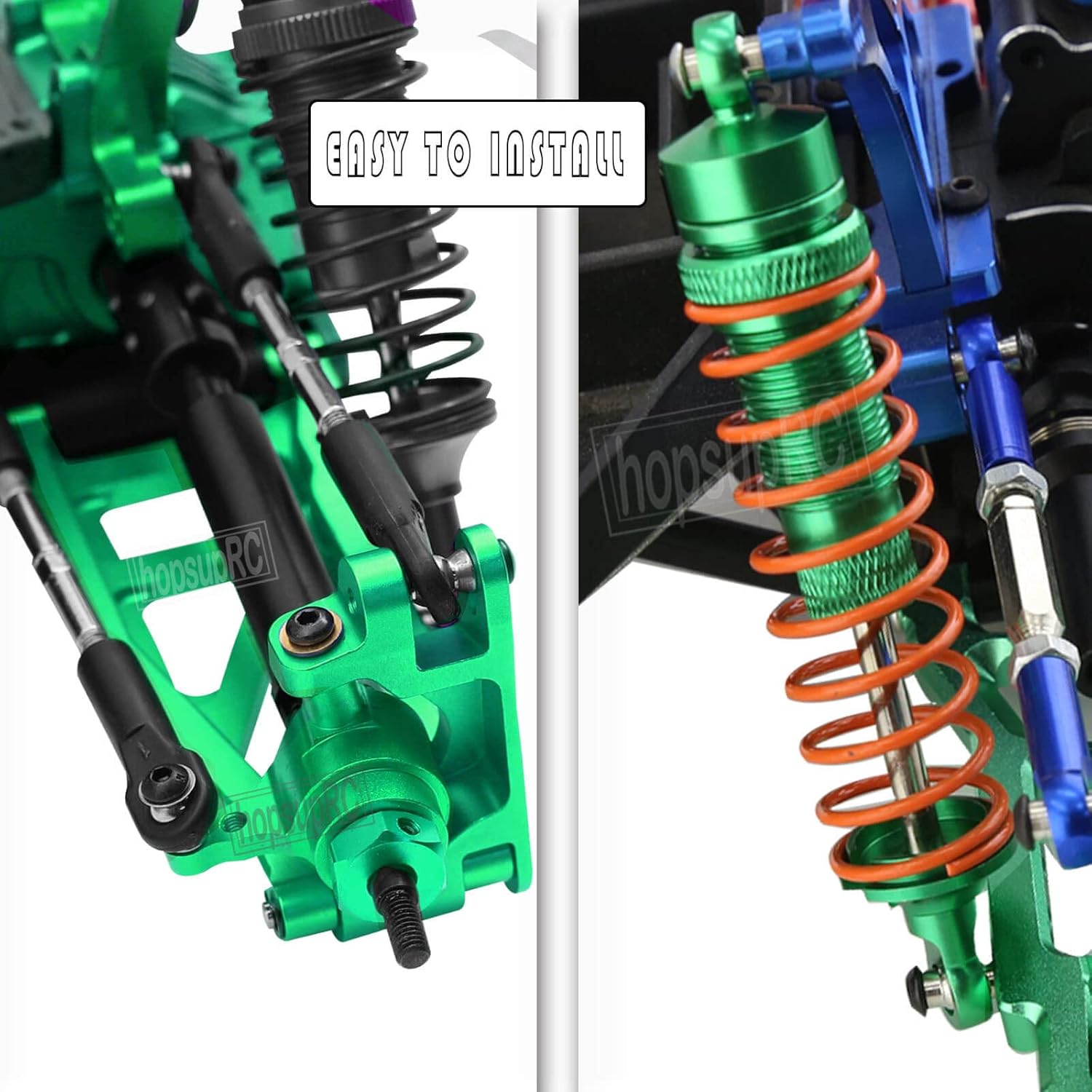 Upgrades Part for 1/10 Rustler/Slash/Stampede/Hoss 4x4 VXL 4wd,Big Bore RC Shock & Front Rear Suspension Arm & Caster Block,Steering Blocks,Rear Stub Axle Carriers,Wheel Hex,Green