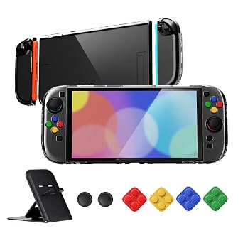 PlayVital Protective Case for Nintendo Switch 2 with Stand | Ultra-Slim Dockable Hard Shell, Split Joycon Cover, Button Caps & Thumb Grips | Clear Series, Transparent