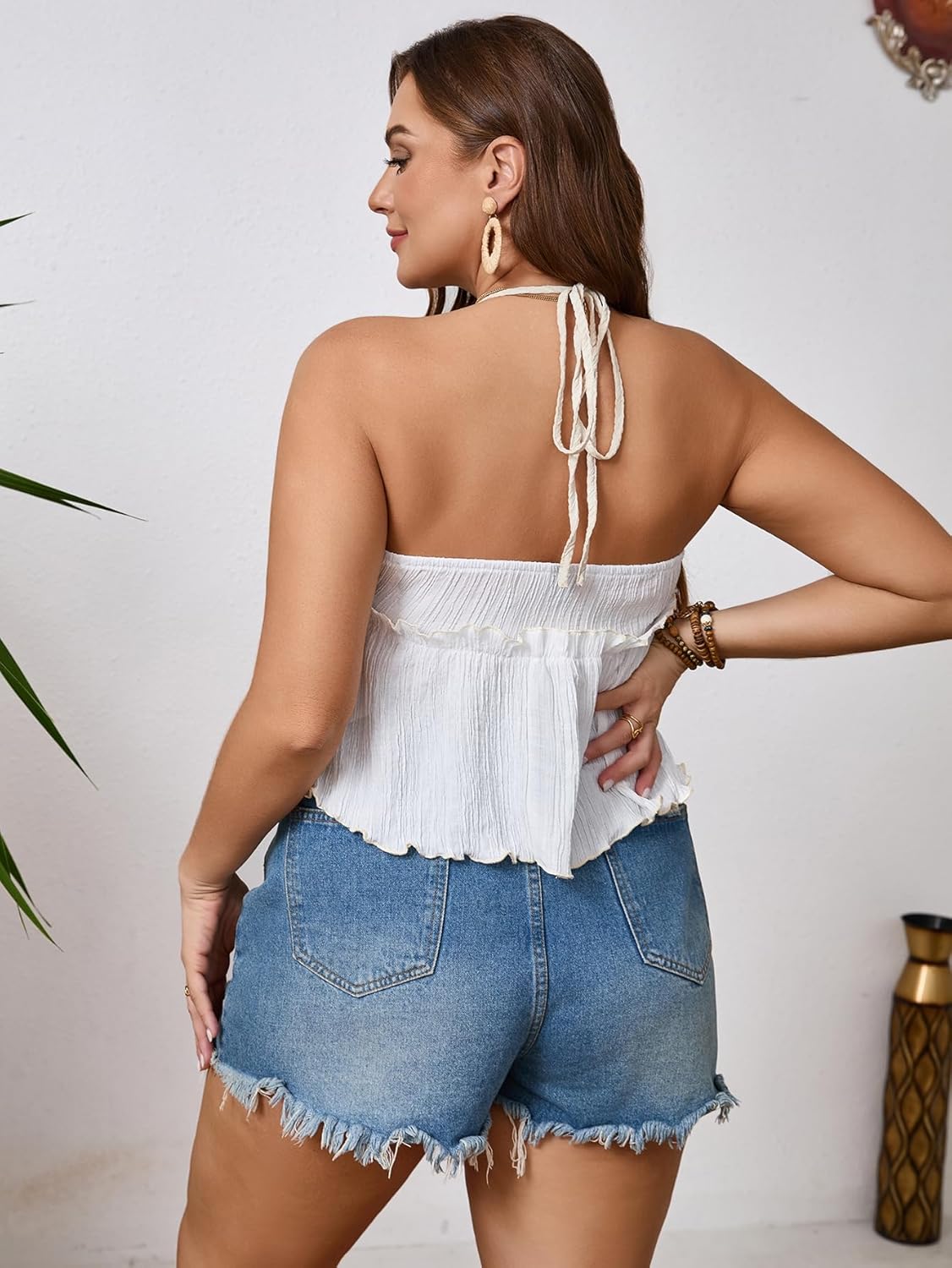 SOLY HUX Women's Plus Size Halter Crop Tops Y2k Sexy Going Out Tops Trendy Sleeveless Tie Front Camisole - Image 3