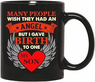 Angelic Gift for Son in Heaven Memorial Remembrance 11oz 15oz Black Coffee Mug