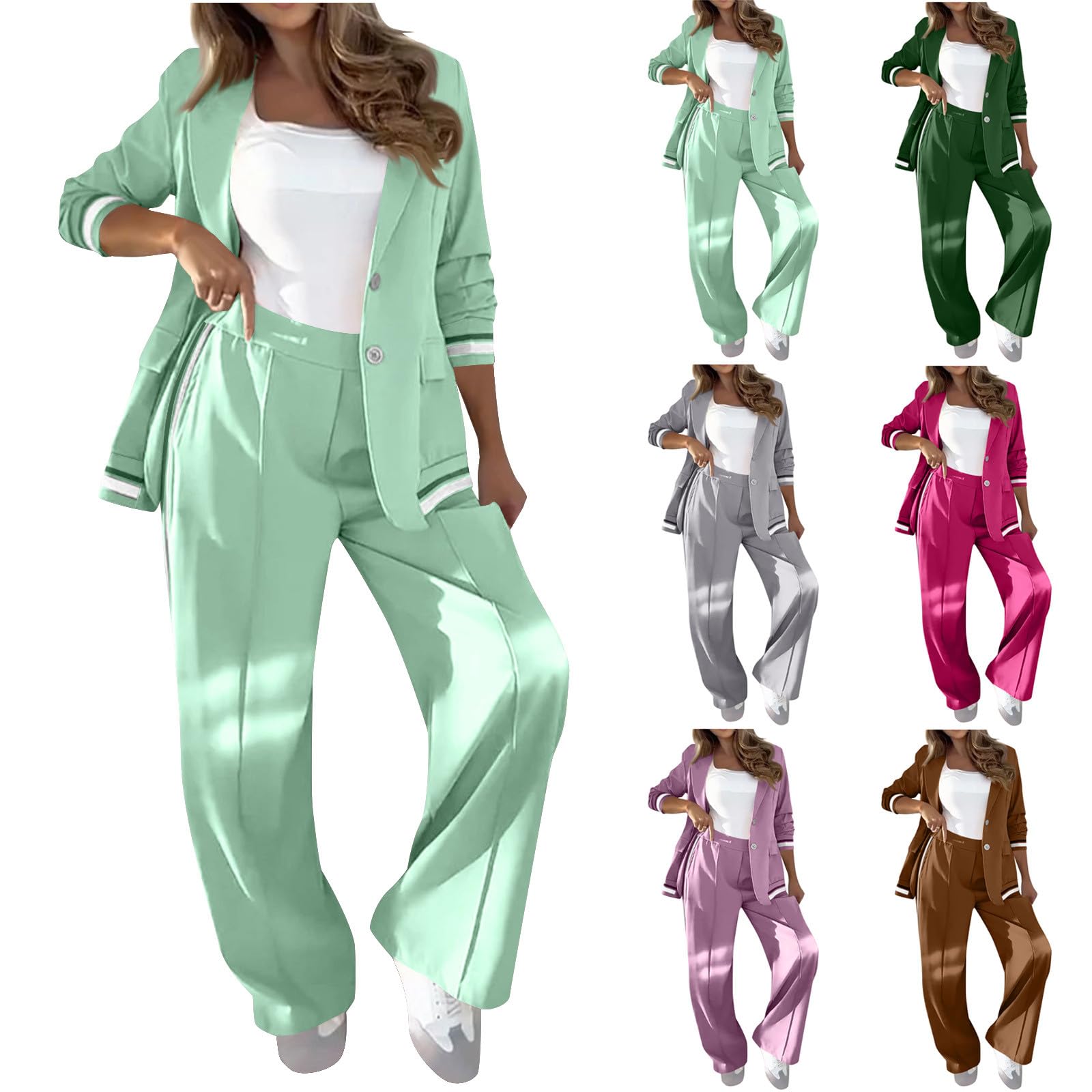 Womens Fall 2 Piece Blazer Outfits Business Casual Oversized Jacket Wide Leg Work Pants Fashion Dress Suit Sets