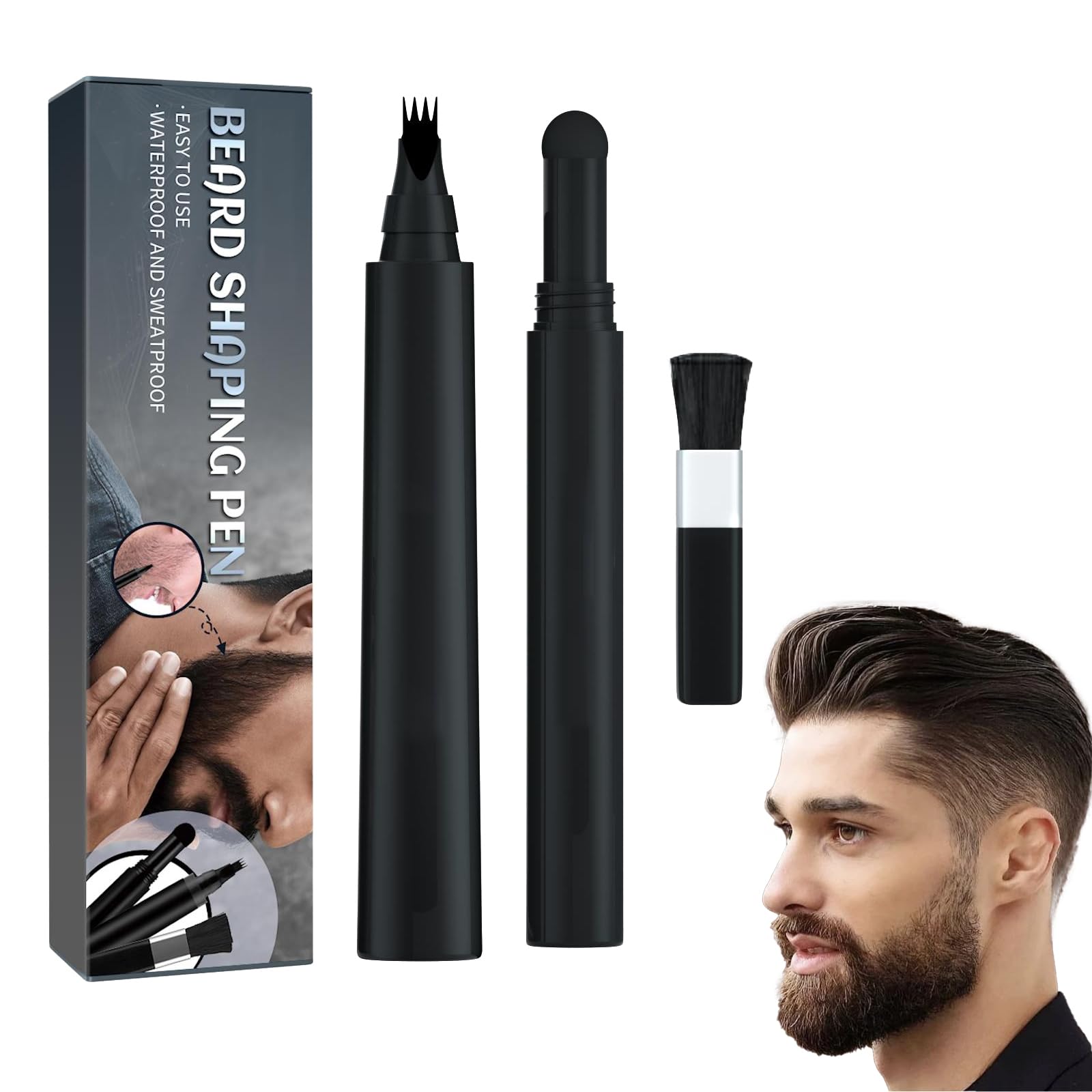 Set di penne stilografiche per barba, set di penne stilografiche per barba, matita, facile da riempire e definire la barba con penna per addensare la barba, kit per baffi e sopracciglia