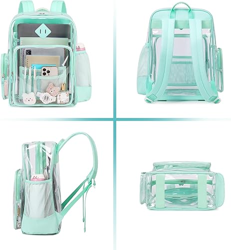 Miniatura 9 de Mochila transparente resistente para laptop de 16 pulgadas con bolsa transparente de PVC transparente, Verde, Tamaño único, Moderno