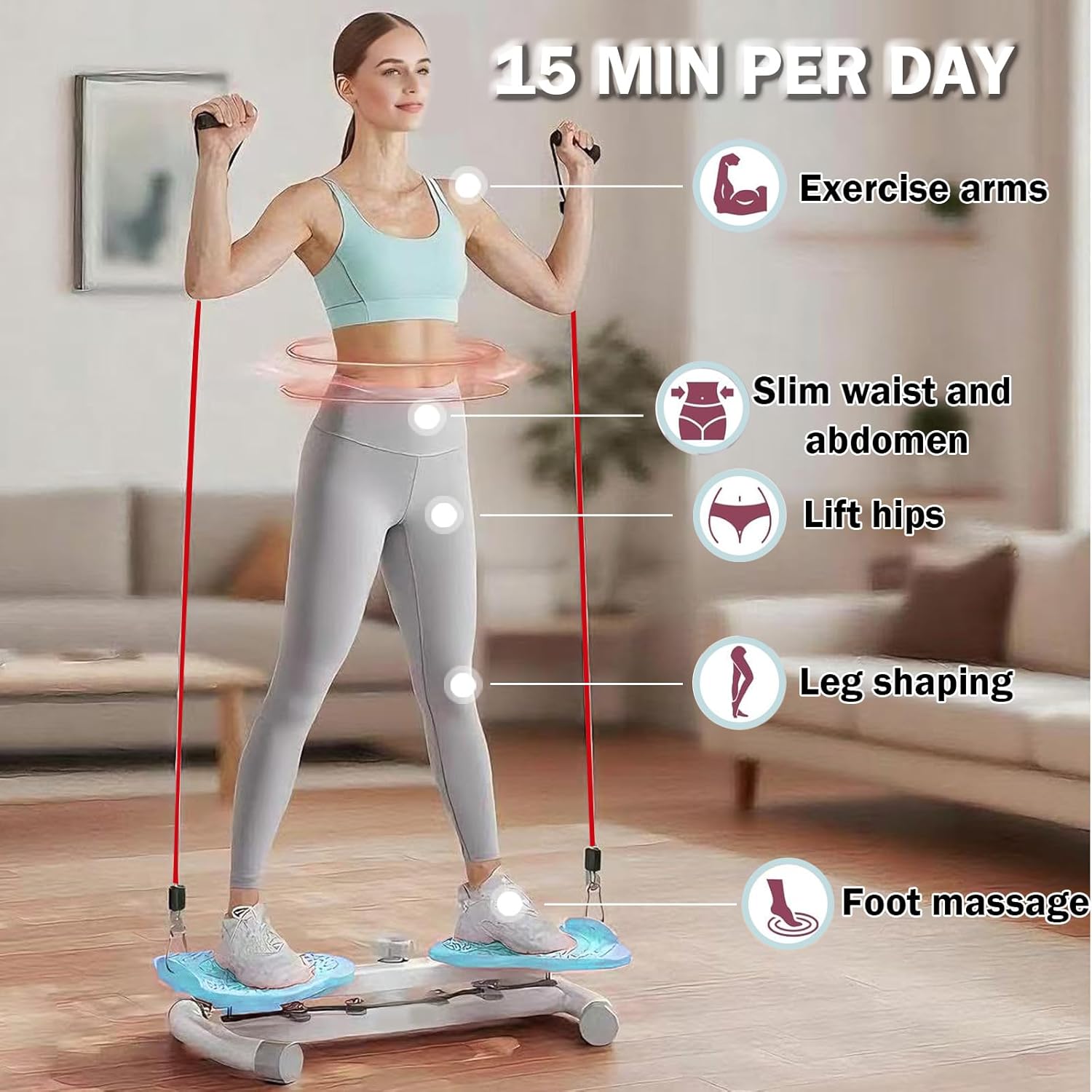 Waist Twister Machine Exercise Fitness Tool, Ab Machine Board with 330 lbs Weight Capacity & 20dB Ultra-Quiet, Foot Massage Design, Noiseless Home Gym Exercise Workout Equipment for Women Men