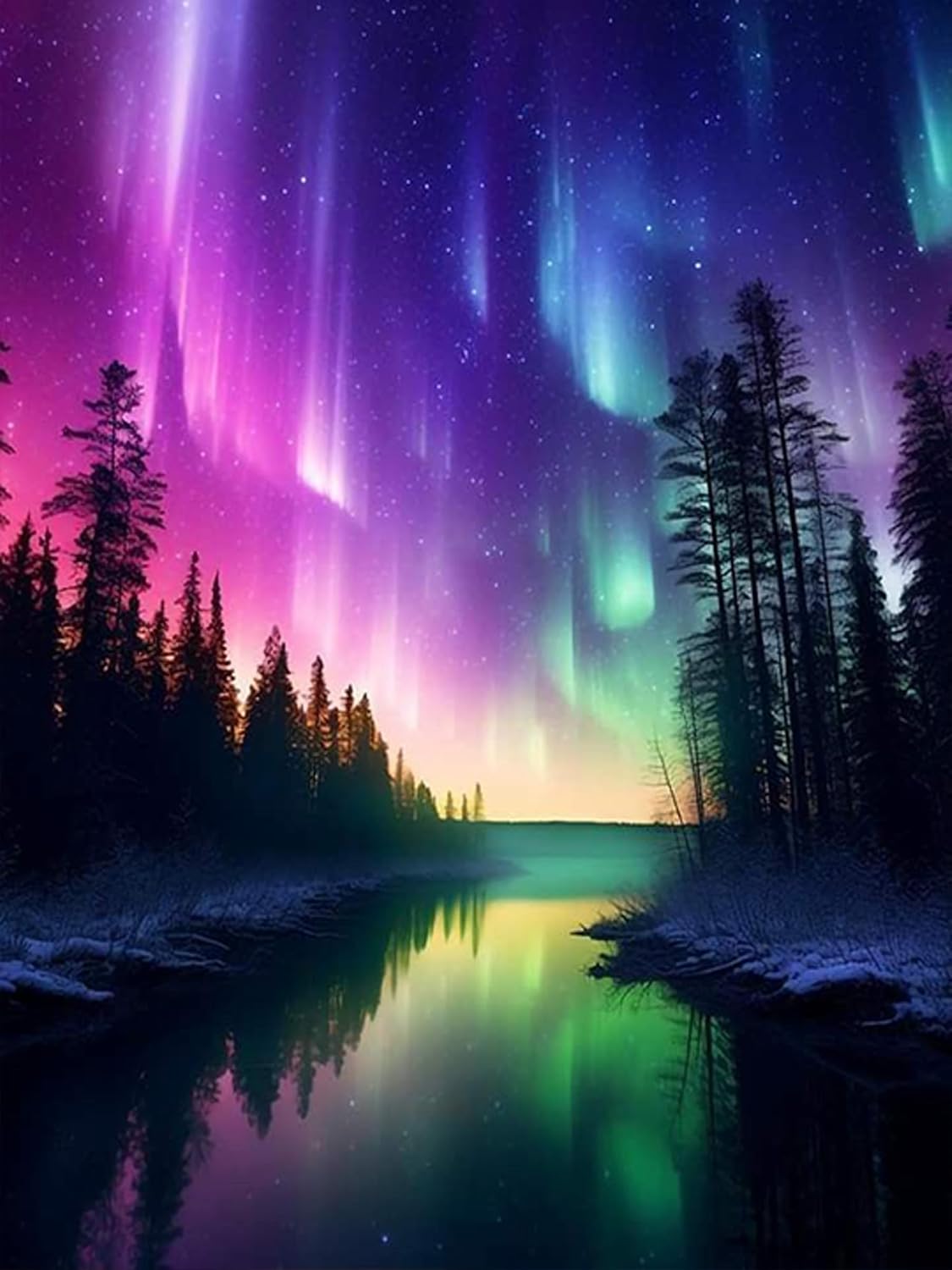 ijbnhd Aurora Diamond Painting Kit for Adults, Forests Lake, 12x16inch