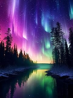ijbnhd Diamond Art Kit for Adults, Aurora Diamond Painting Kit for Adults Full Drill Round Forests Lake Gem Art Painting for Crafts Home Wall Decor Gift 12x16inch