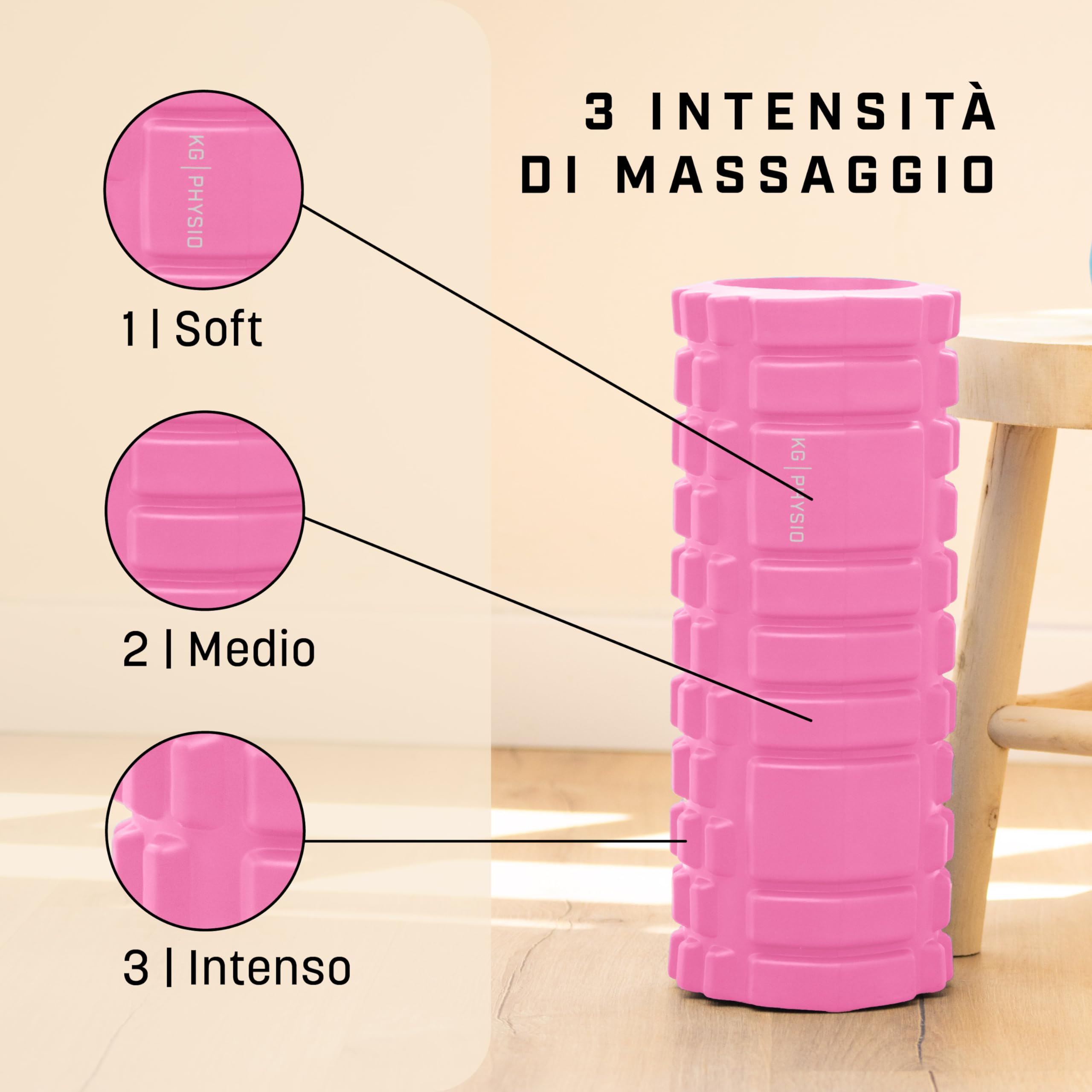 KG Physio Foam Roller - Rullo massaggio muscolare per gambe, schiena e braccia - ultraleggero essenziale per rilasciare le tensioni muscolari - 33x12cm