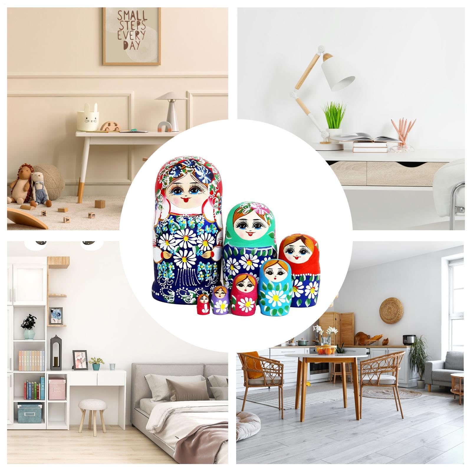 Bambole in legno Russia, 7 pezzi, margherite, decorazione da scrivania | Graziose bambole fai da te per bambini, adolescenti, adulti, collezionisti, studenti, amanti dell'arte, feste di compleanno
