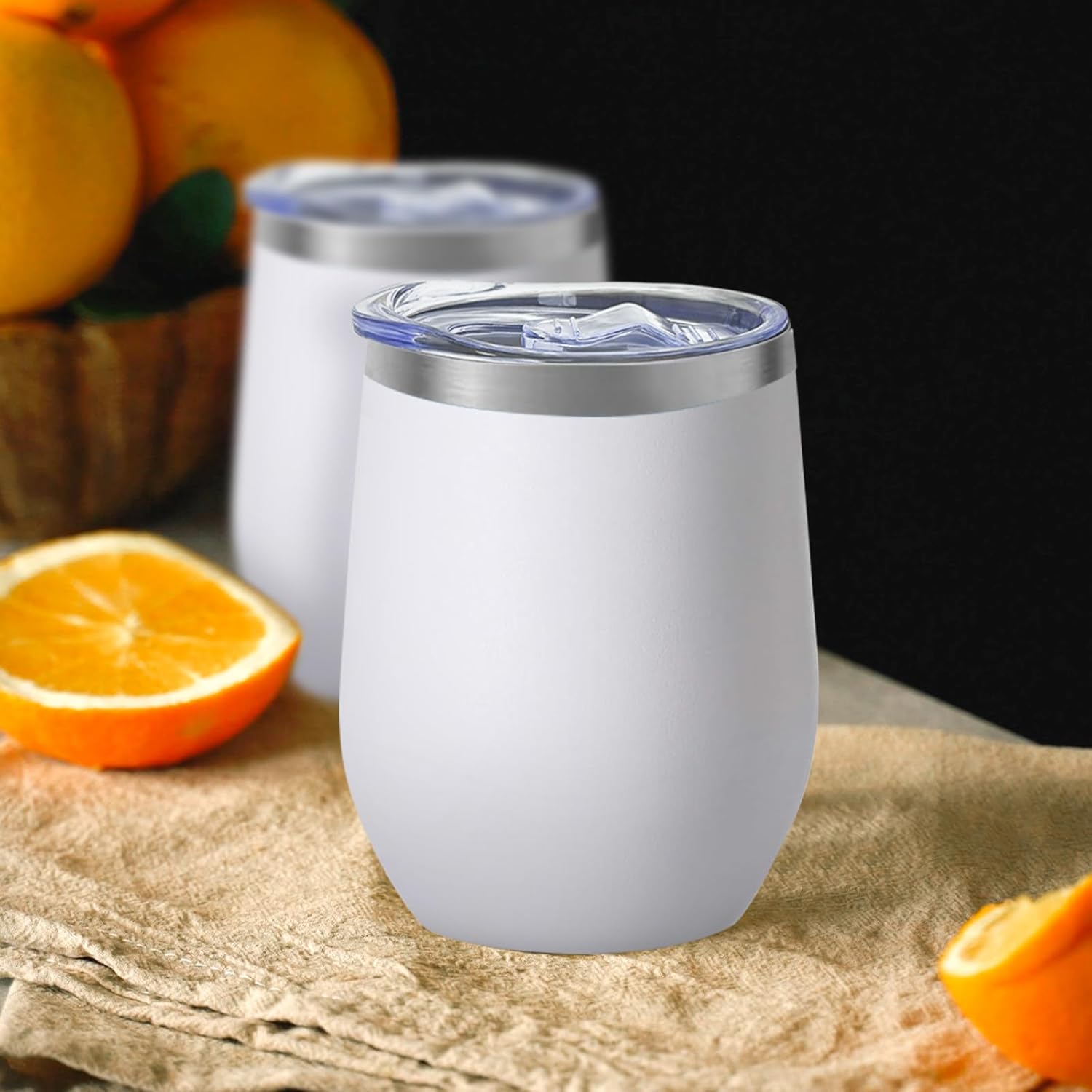 YOUKE OLA 18 Pack Stainless Steel Wine Tumbler with lid, 12oz Insulated Powder Coated Wine Tumbler Stemless Double Wall Vacuum Wine Glass Coffee Tumbler Bulk for Laser Engrave, DIY Gift, White