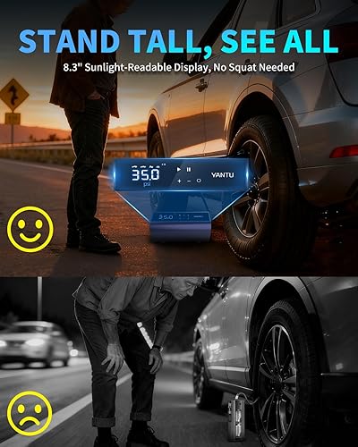 Miniatura 4 de YANTU Inflador de neumáticos de doble cilindro, compresor de aire portátil con pantalla digital grande de 8.3 pulgadas, bomba de aire de coche