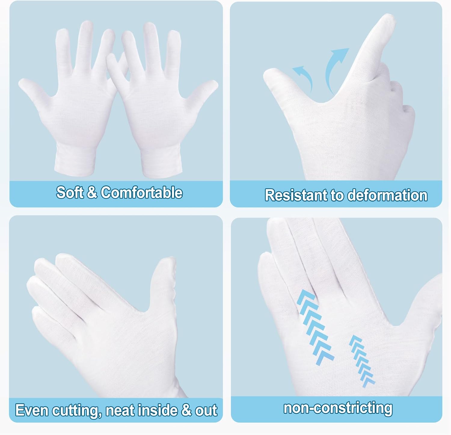 38-Pack White Cotton Gloves, for Dry Hands Sleeping Eczema Care and Night-Time Moisturizing, Unisex Soft Sleep Elastic SPA Glove Set, Arts Crafts, Wedding, Halloween Costumes, Jewellery Inspection