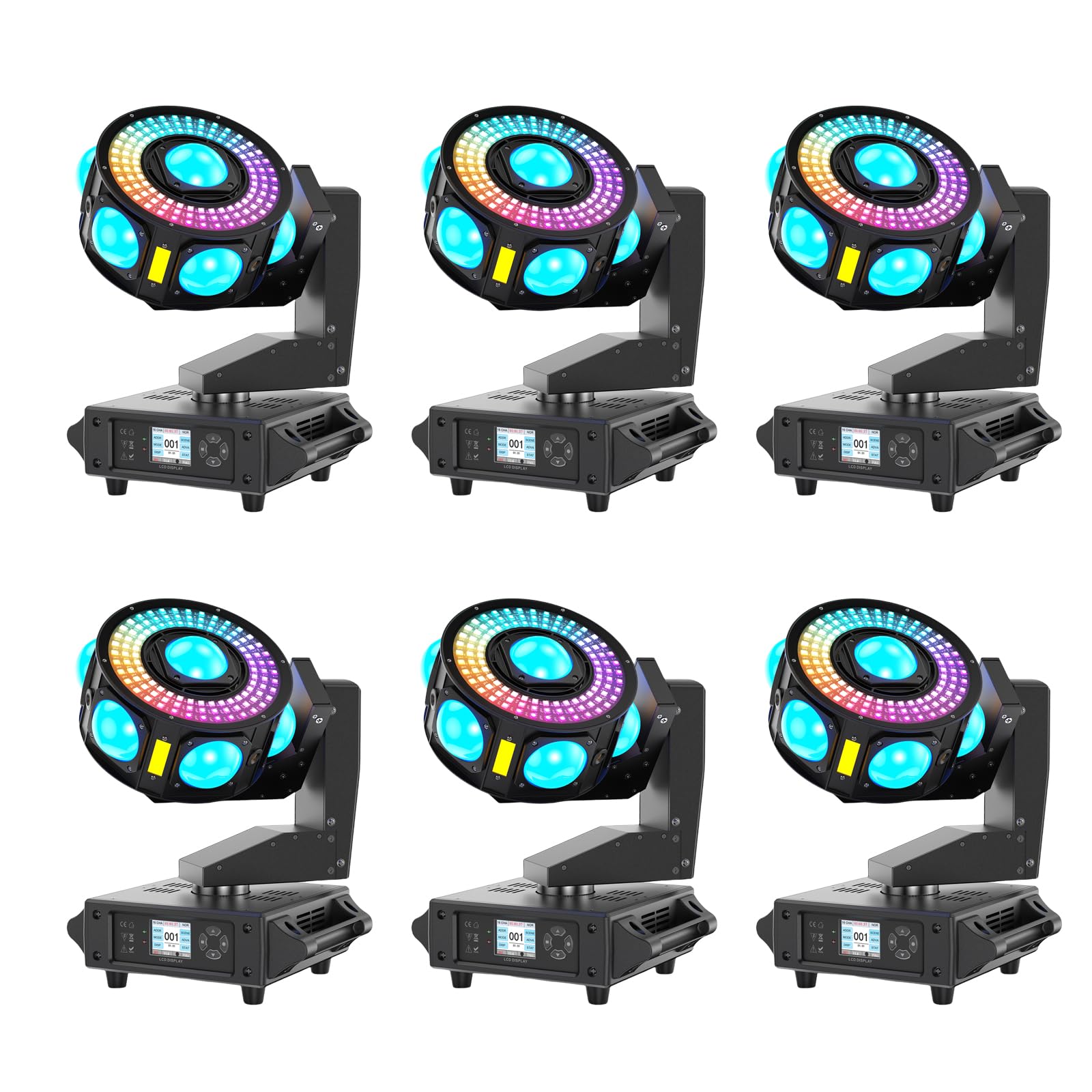 6 Pack 160W 3-Axis Moving Head Lights RGBW 540°Rotation DJ Light with Strobe Effects DMX512 19/25CH with Sound Activated Moving Head Beam Stage Light for Disco Wedding Parties Live Show Bar