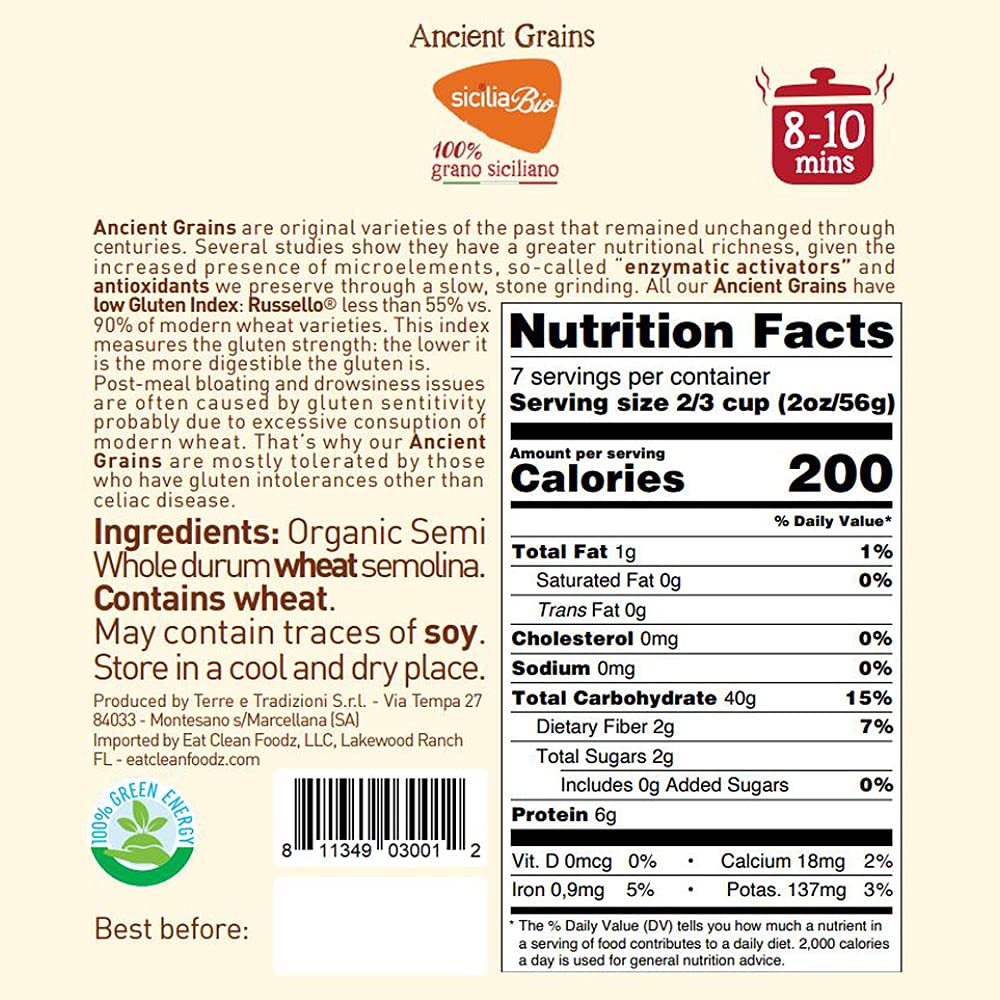 Terre e Tradizioni 6 PACKS ORGANIC ITALIAN SEMI WHOLE DURUM WHEAT BUSIATE PASTA – Sicilian Ancient Grain Vegan Crafted in Italy. LOW-GLUTEN INDEX. Has 6X More Fiber and Farm Fresh from Sicily, Italy