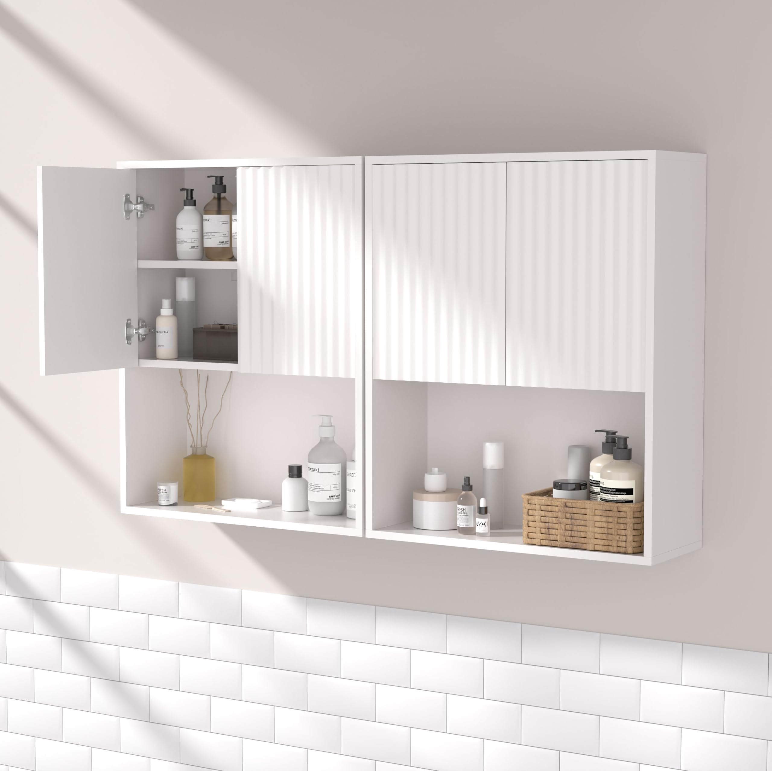 Fluted Bathroom Wall Cabinet Over The Toilet Storage