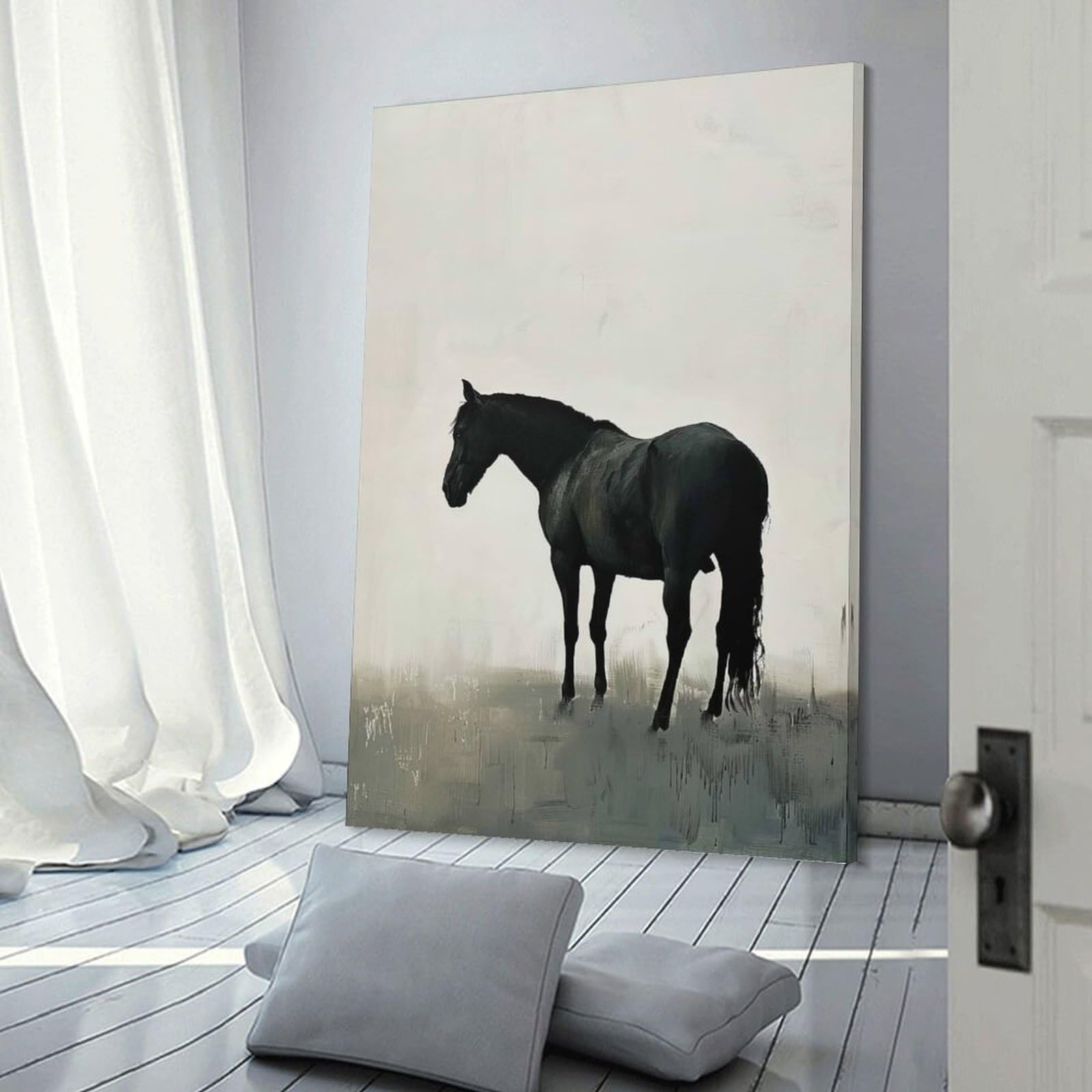 Junmoney Elegant Black Horse Room Decor Wall Art 20x30inch(50x75cm), for Bedroom, Guest Room Or Reading Nook, An Easy Wall Refresh for Bedrooms