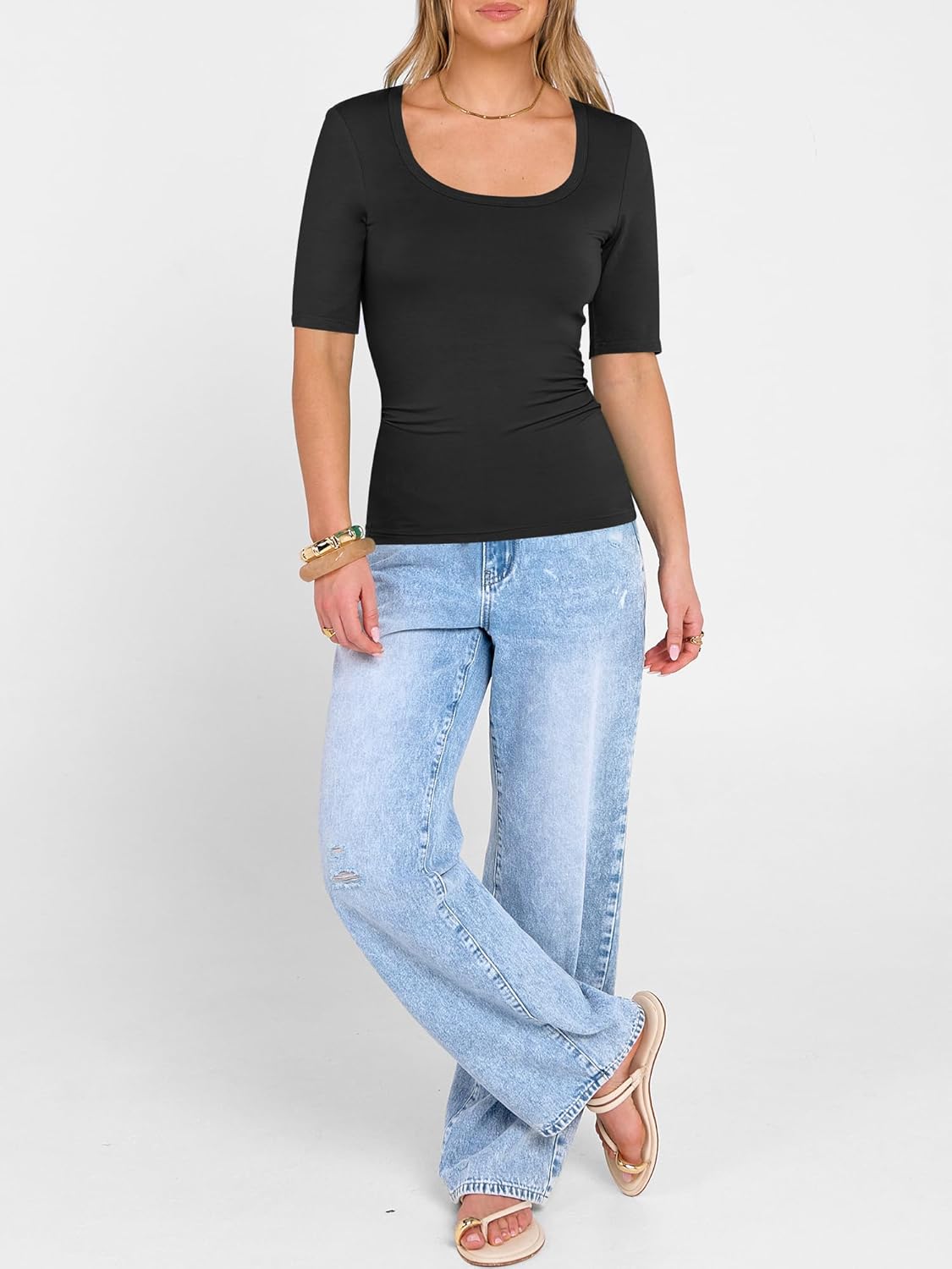 ANRABESS Womens Half Sleeve Tops Square Neck Slim Fit T-Shirt Summer 2026 Fashion Casual Basic Tee Shirts Spring Work Outfits - Image 6