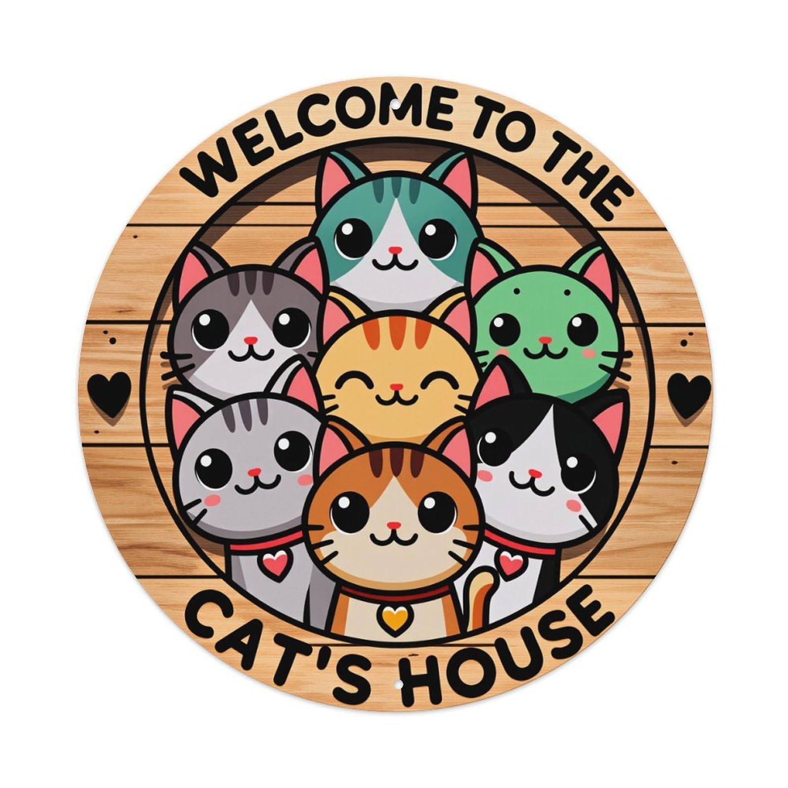 Cute Cats Circle Pattern Print Metal Tin Sign Vintage Garden Bedroom Cafe Bar Man Cave Home Wall Decor Metal Poster 8x8 inches
