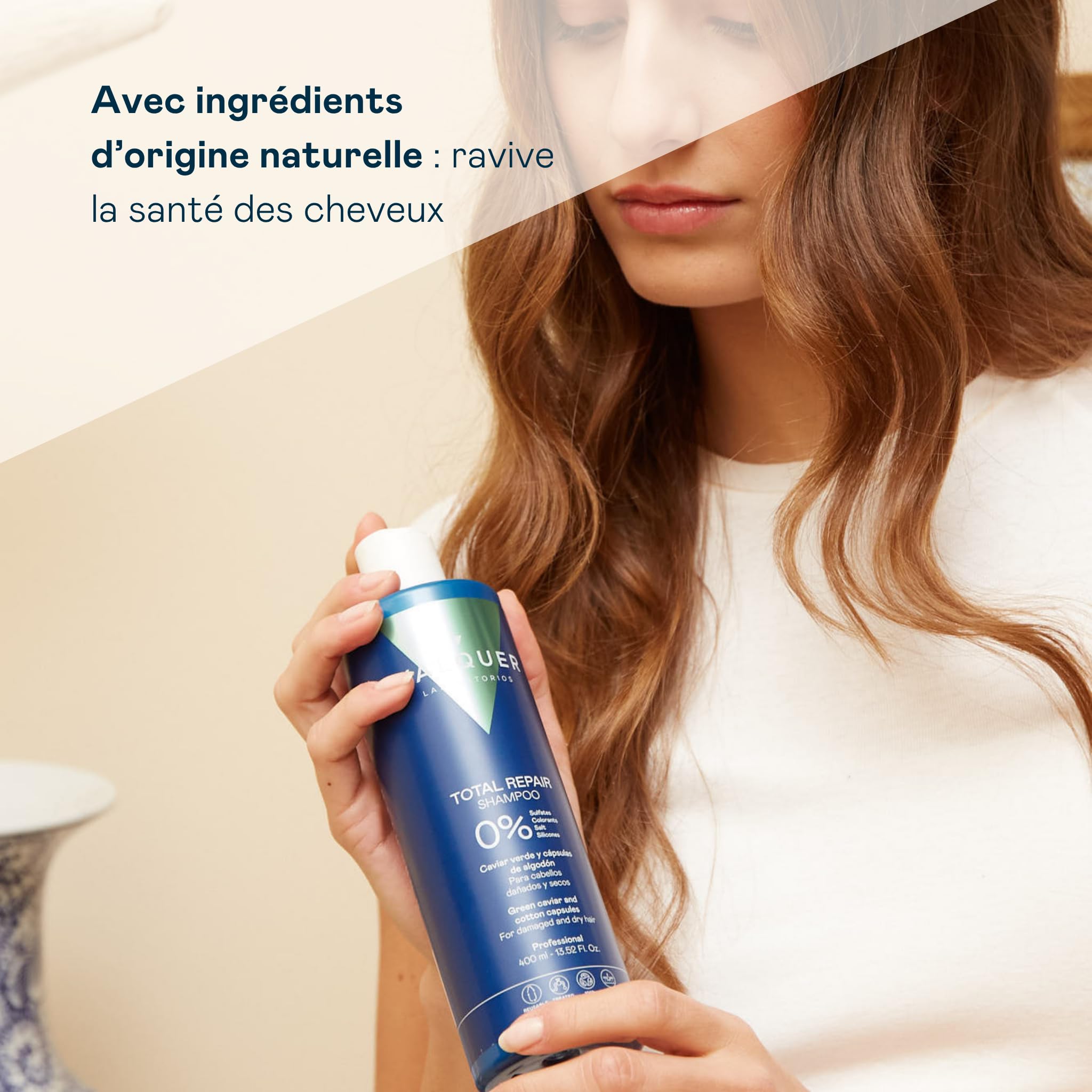 VALQUER Pack Total Repair Shampoing 0% + Masque Effet Froid | Routine Complète pour Cheveux Secs et Abîmés | Caviar Vert et Vitamine E | Vegan | 1 L + 975 ml | Répare, nourrit et hydrate les cheveux secs et abîmés - Végétalien
