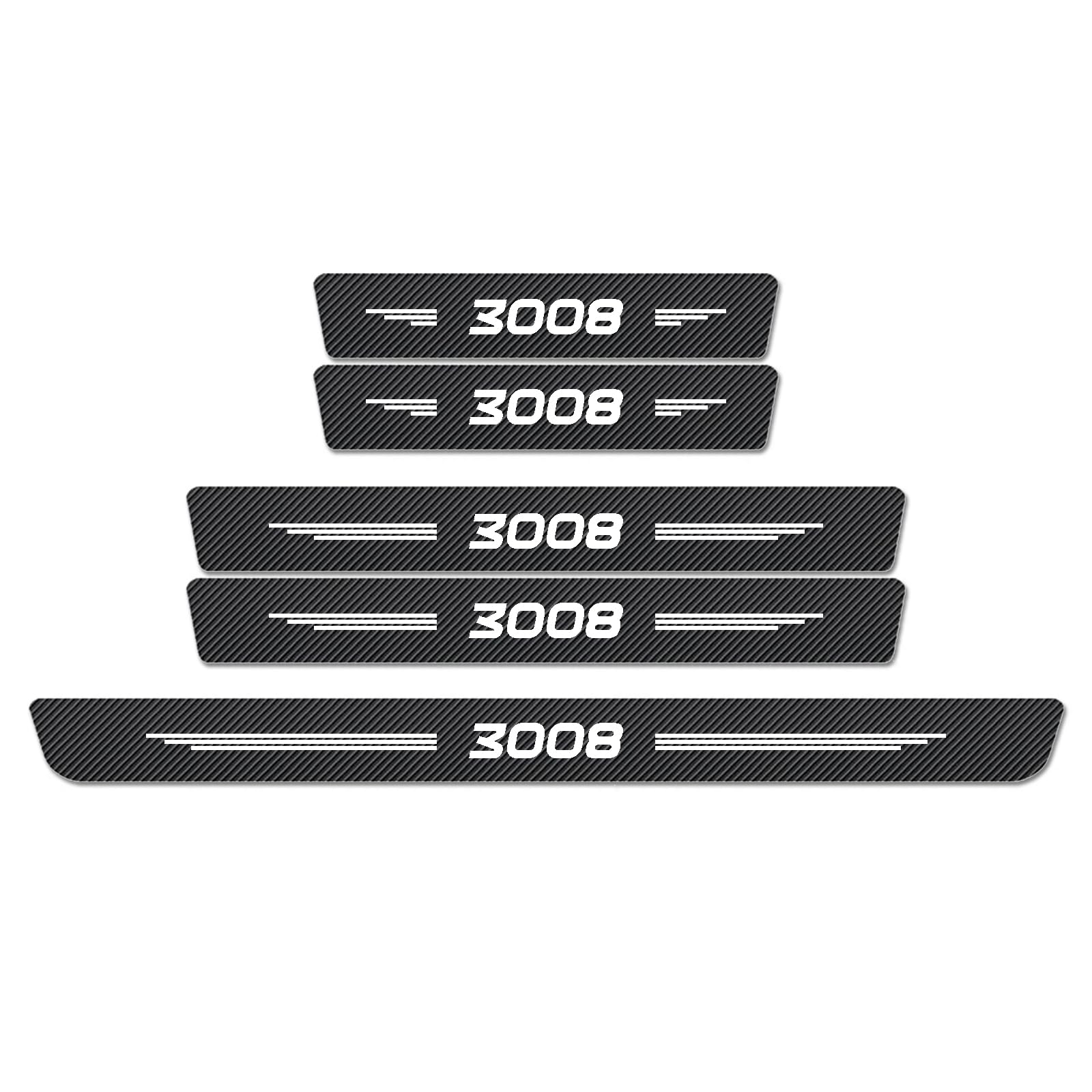 WXH97F Car Door Sill Protector for Peugeot 3008, 5Pcs Carbon Fiber Texture Scuff Plate Guard, Anti-Scratch Kick Plate Entry Cover, Waterproof Wear-Resistant Trim