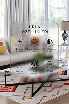 Monnhein Krem Halı 1103 - Yıkanabilir, Kaymaz Taban, Dijital Baskılı, Leke Tutmaz, İnce Hav, Modern Salon, Oturma Odası, Yatak Odası ve Mutfak için Dekoratif Halı