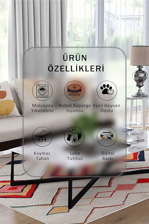 Monnhein Krem Halı 1103 - Yıkanabilir, Kaymaz Taban, Dijital Baskılı, Leke Tutmaz, İnce Hav, Modern Salon, Oturma Odası, Yatak Odası ve Mutfak için Dekoratif Halı