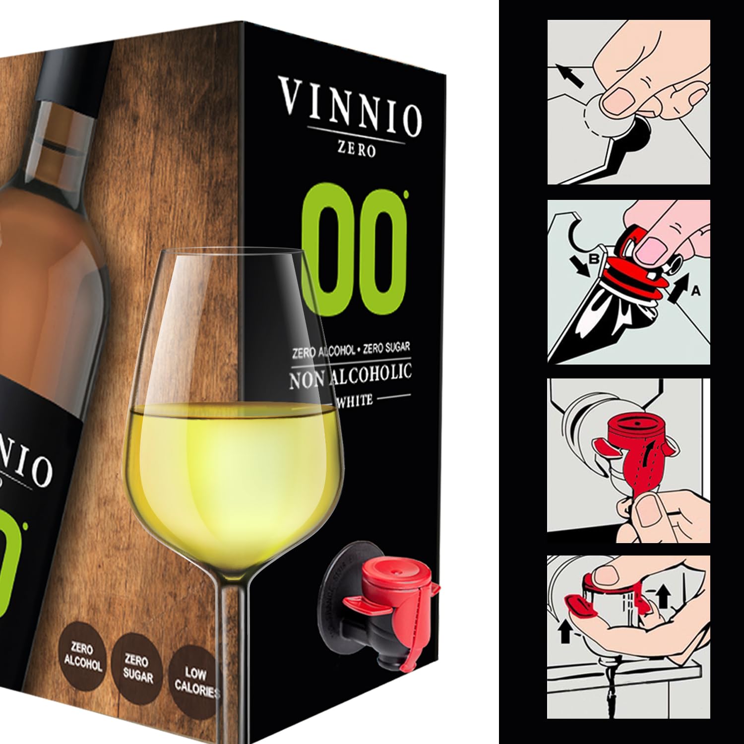 Vino blanco SIN alcohol - Formato Nevera - VINNIO - 0,0 Premium Blanco | 3 Bag in Box de 3 litros- total 9 litros | Equivalente a más de 12 Botellas de 750 | Formato ahorro Formato Nevera