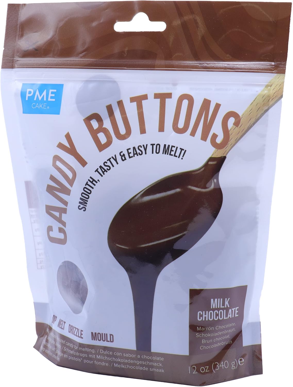 PME Candy Buttons - Milk Chocolate . 340 grams / 12 Oz. Like Wilton Melts. Perfect for Cake Pops and other Candy & Chocolate Making by The Baker Shop