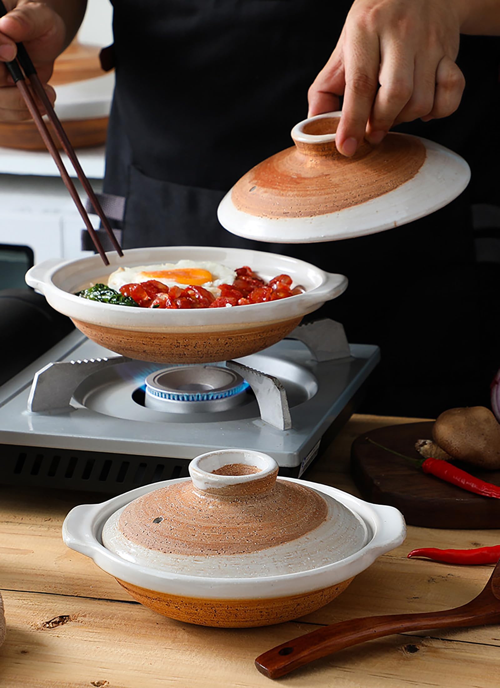 Pot japonais Donabe Shabu en argile, casseroles Bibimbap(0.9 Quarts)