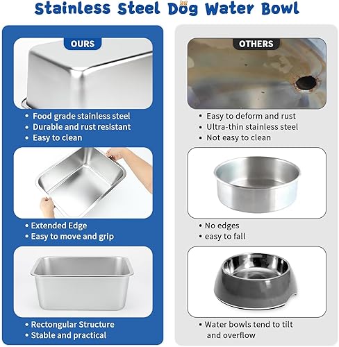 Miniatura 3 de BWOGUE Tazón de agua extragrande de 4 galones para perros grandes, cuenco de acero inoxidable para exteriores, cuencos de agua y alimentos para