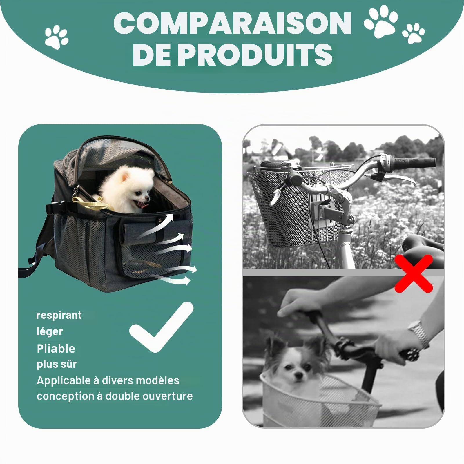 Panier De Vélo Amovible 37X27X40Cm Pour Chien Et Chat - Guidon Avant Pliant Multifonction Pour Animaux Domestiques - Compatible Vélo De Montagne