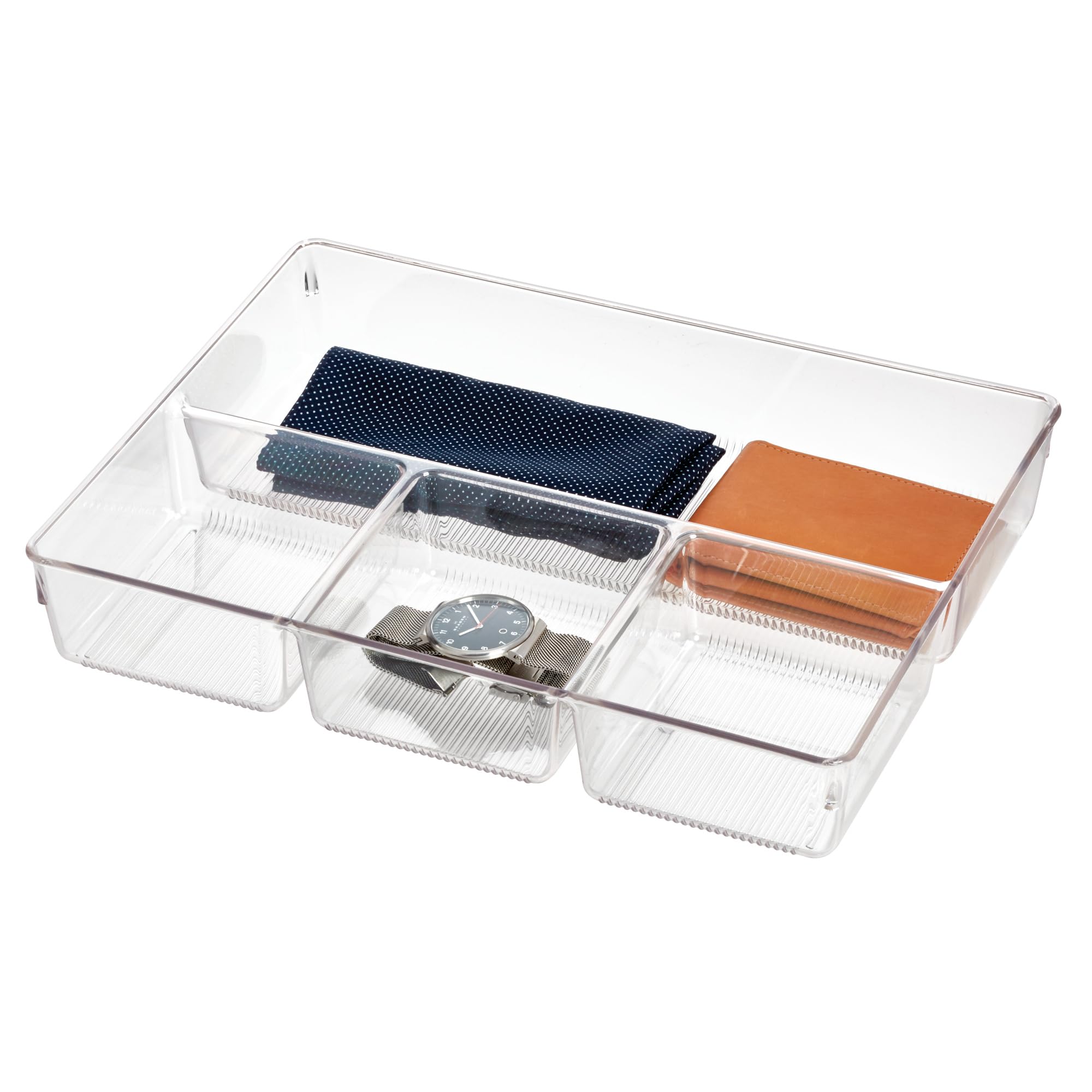 Interdesign (60830) Linus 4 Sections Dresser Drawer Organizer, Clear