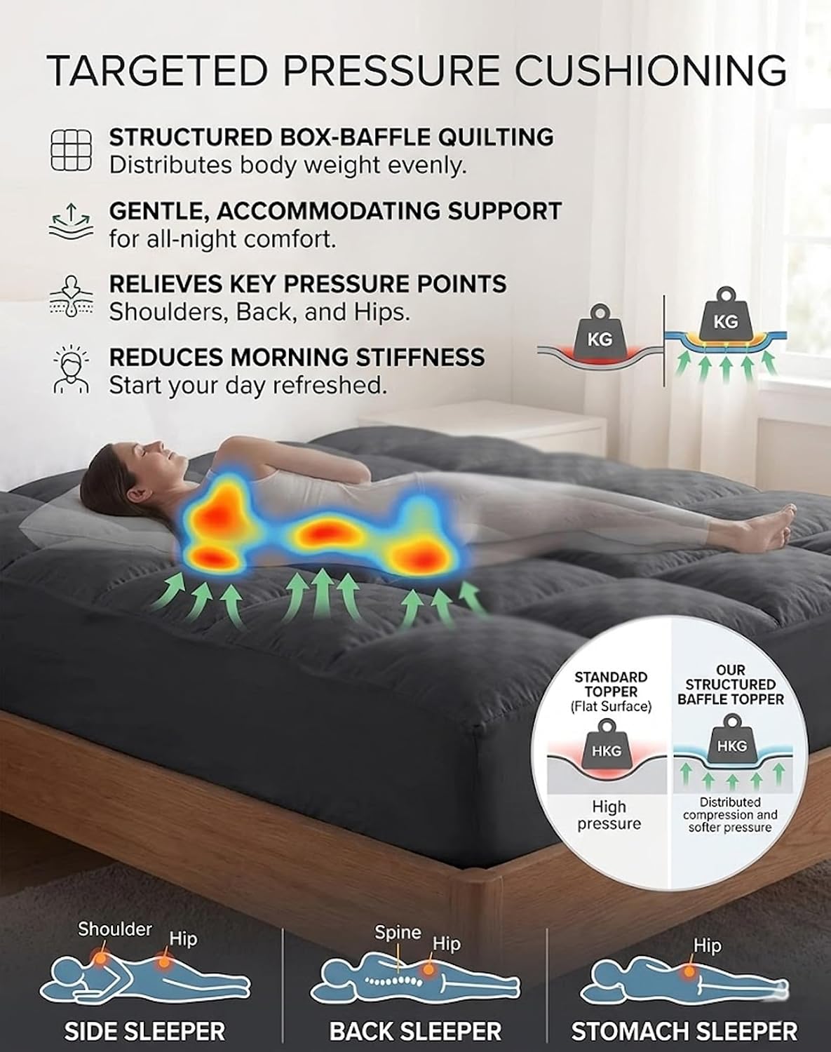 Premium Quilted 1000GSM Luxury Extra Thick Mattress Topper - Breathable & Fluffy Soft Cooling Bed Cover with Deep Pocket (8-21") - Fits Standard Mattresses Perfectly (White, Queen)