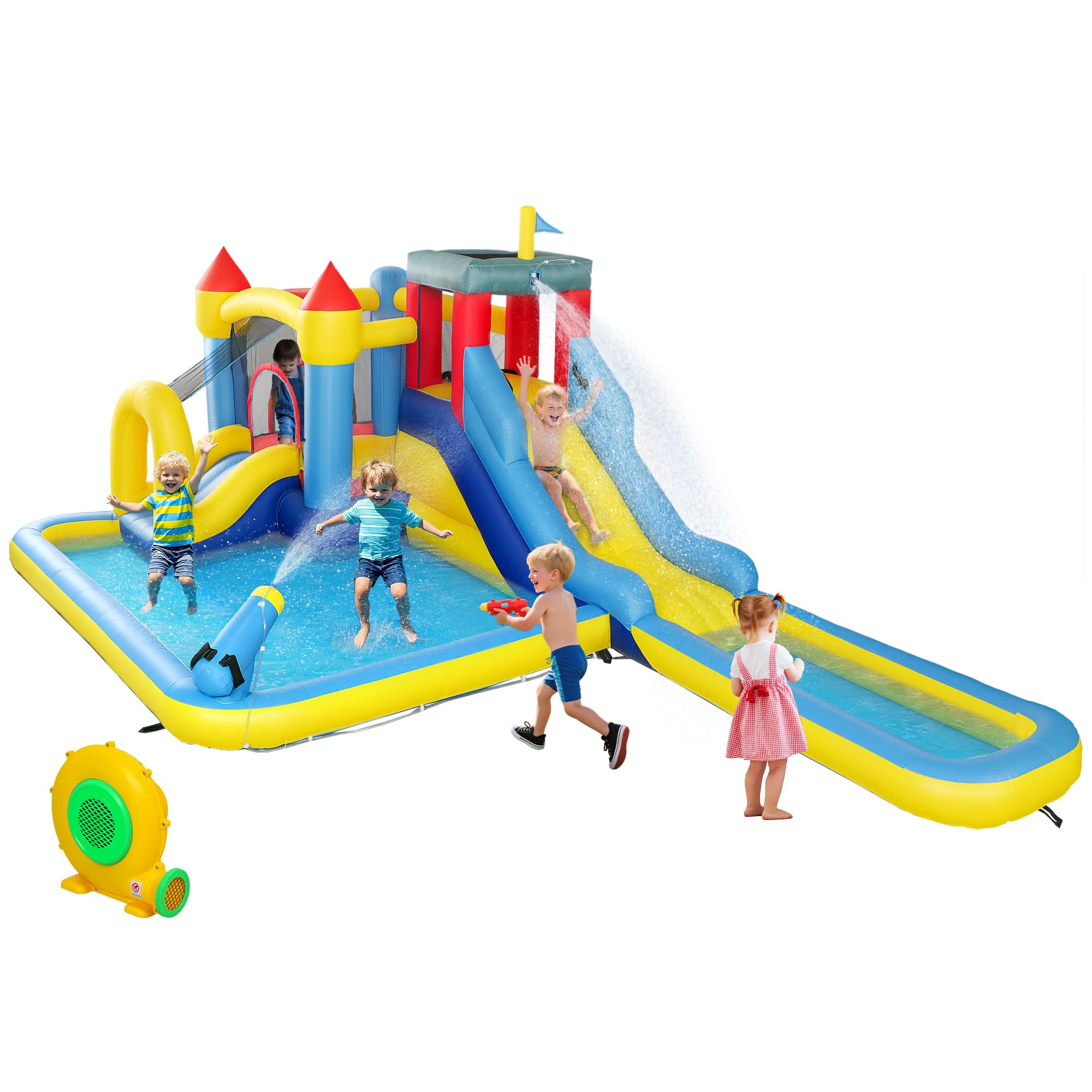 Château gonflable 4 en 1 - AIYAPLAY - toboggan, panier de basket