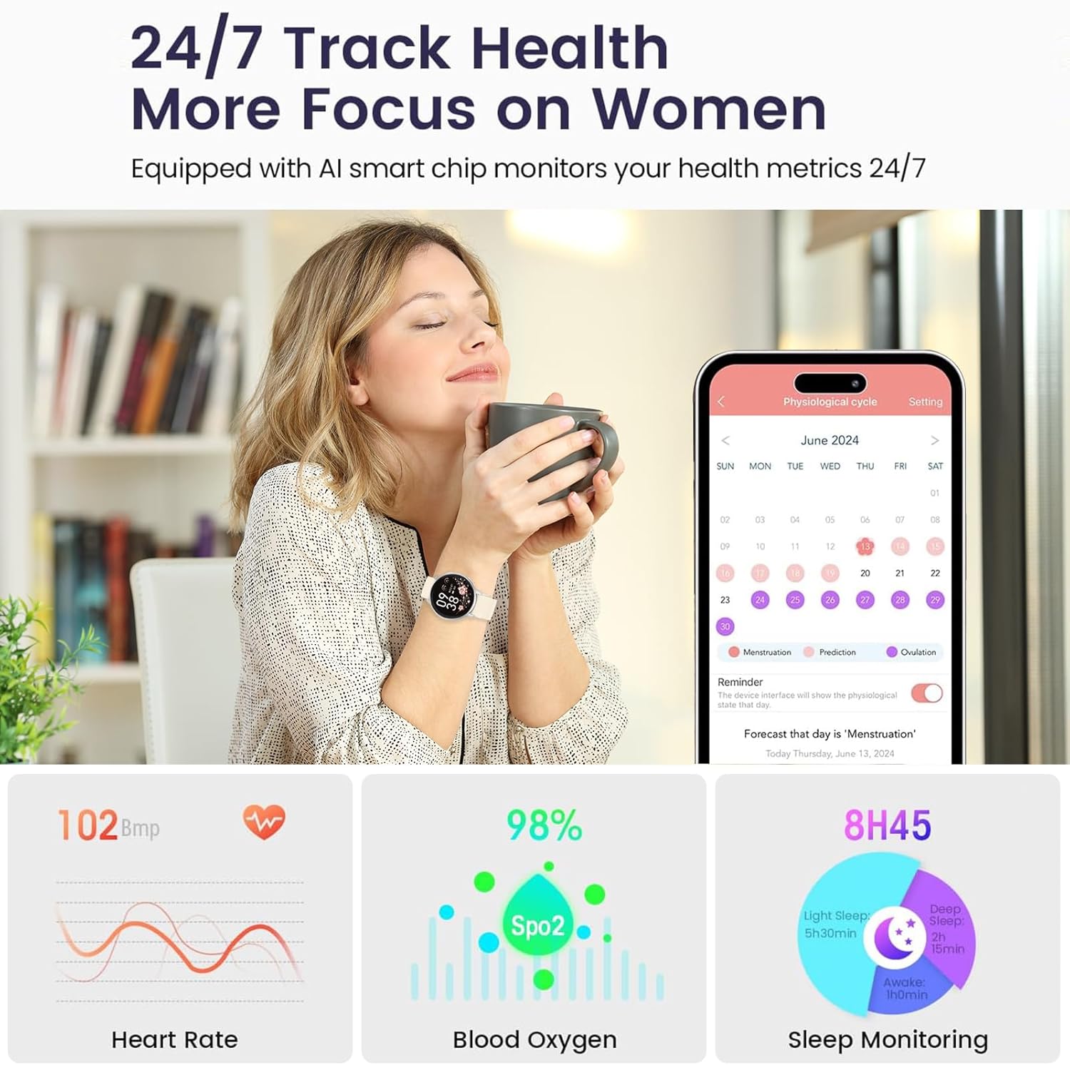 Smart Watch for Men Women Fitness Tracker with 100+ Sport Modes,Activity Trackers for iOS/Android Waterproof/Heart Rate/Sleep/Steps Monitor/Pedometer Monitor Monitor (Silver+Beige) - Image 2